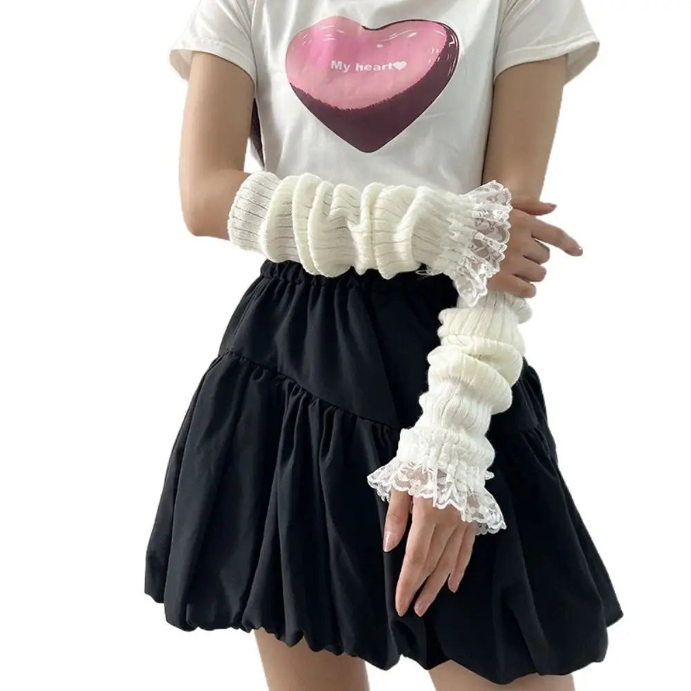 Fingerless Long Wrist Gloves Arm Warmers Polyester For Women