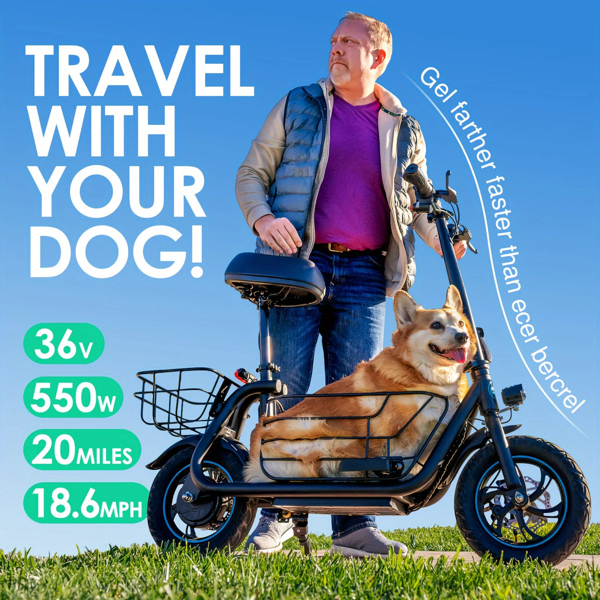 Gyroor Foldable Electric Scooter With Pet Basket And Riding Modes