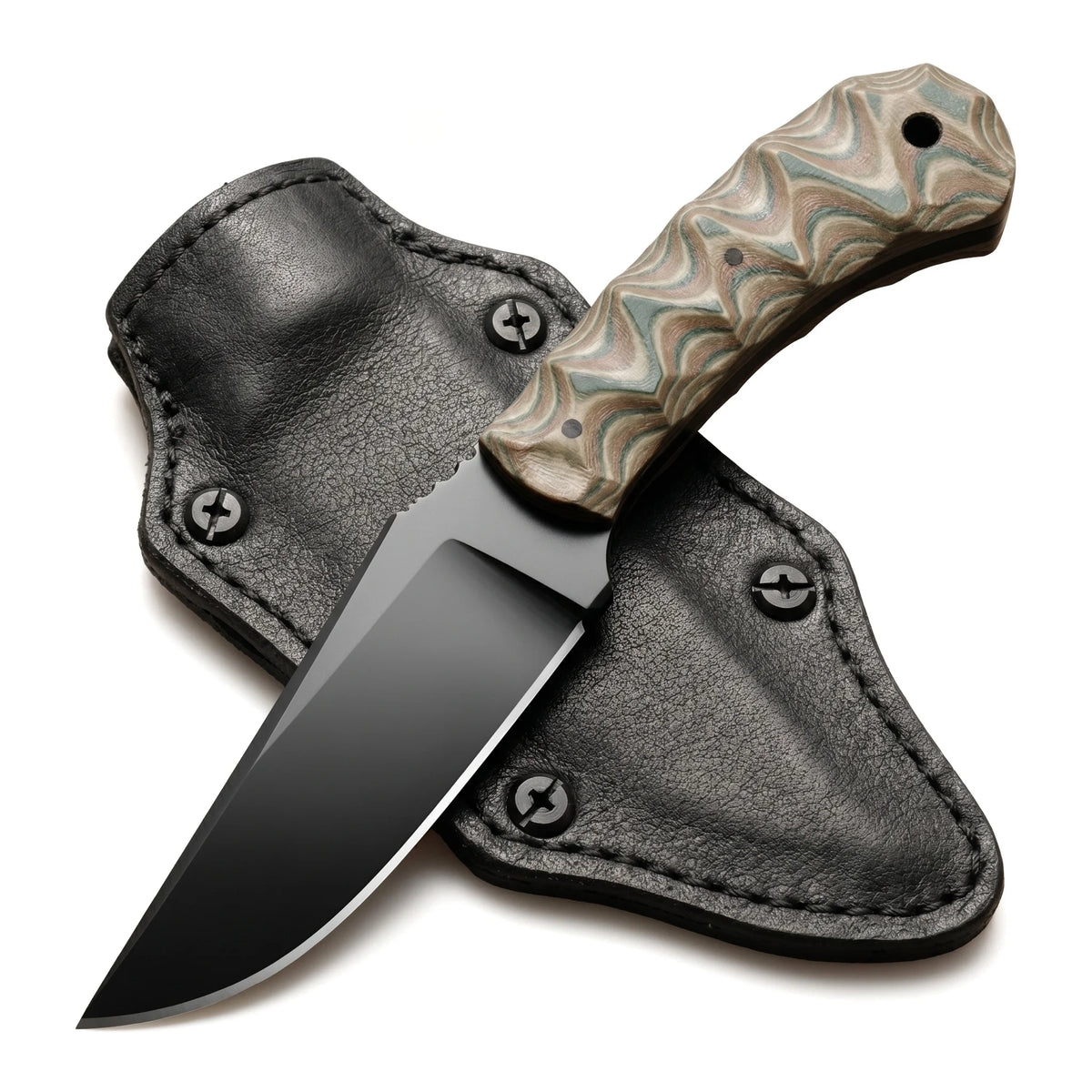 Retro Texture Stainless Steel Straight Knife Anti Slip Grip Camping