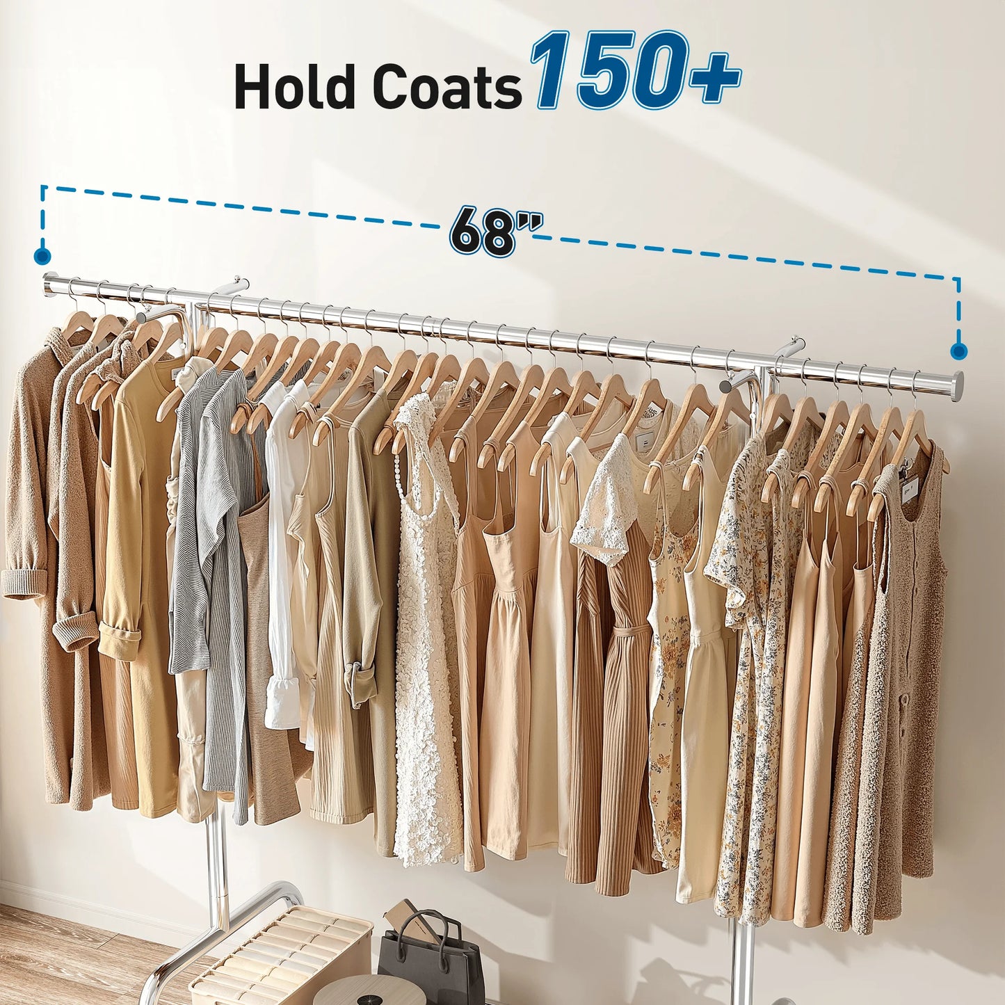 EnHomee Heavy Duty Garment Stand With Braked Casters Mesh Shelf