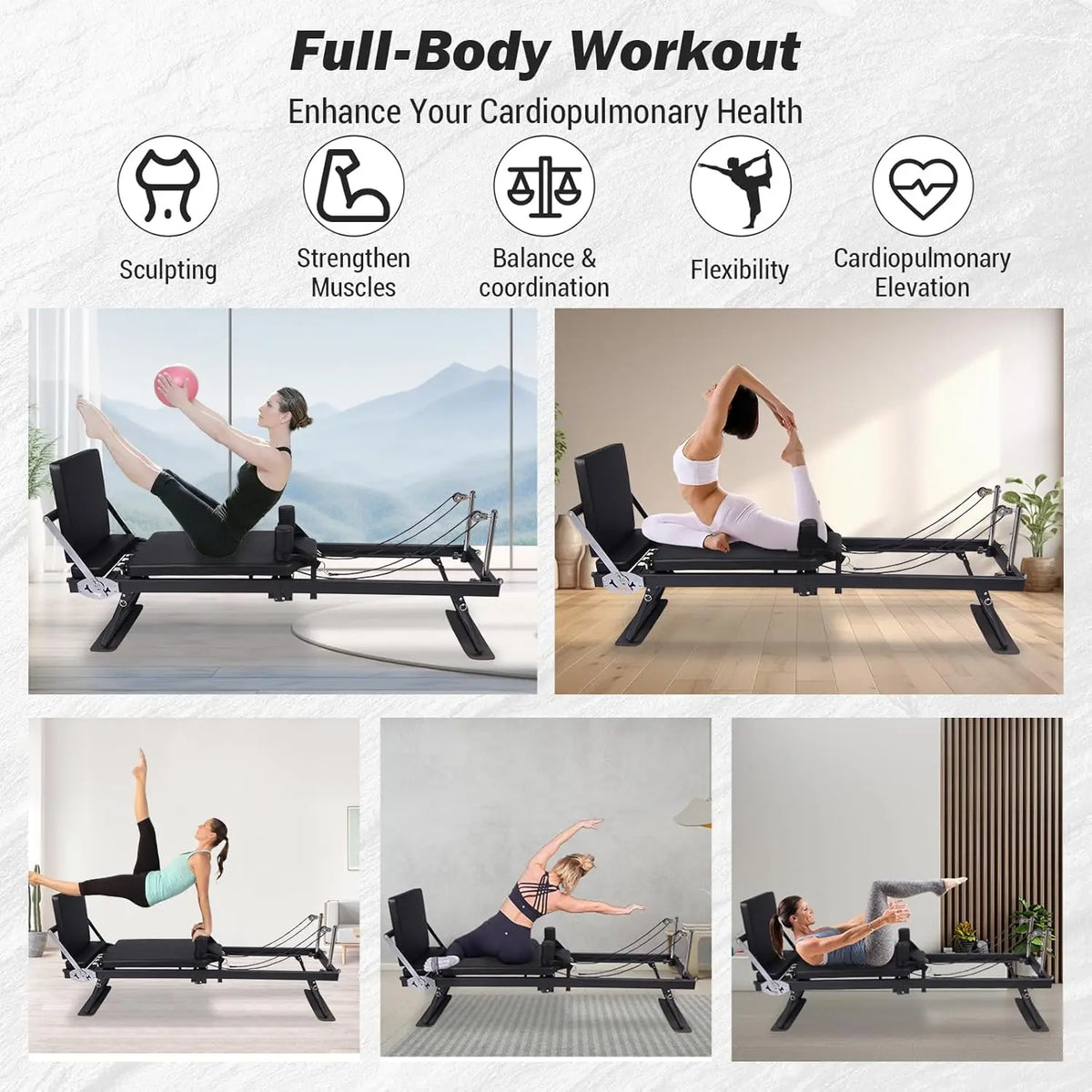 HiMISS Foldable Reformer Pilates Machine With Adjustable Spring System