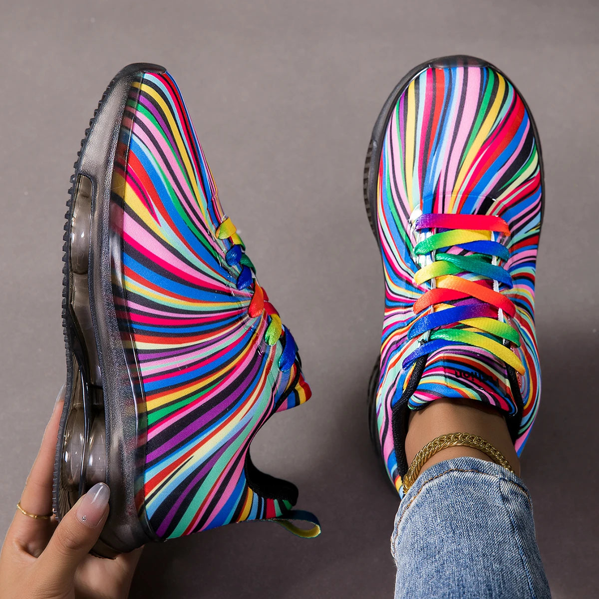 Women Air Cushion Sneakers Lace-Up Lightweight Non Slip Running Shoes
