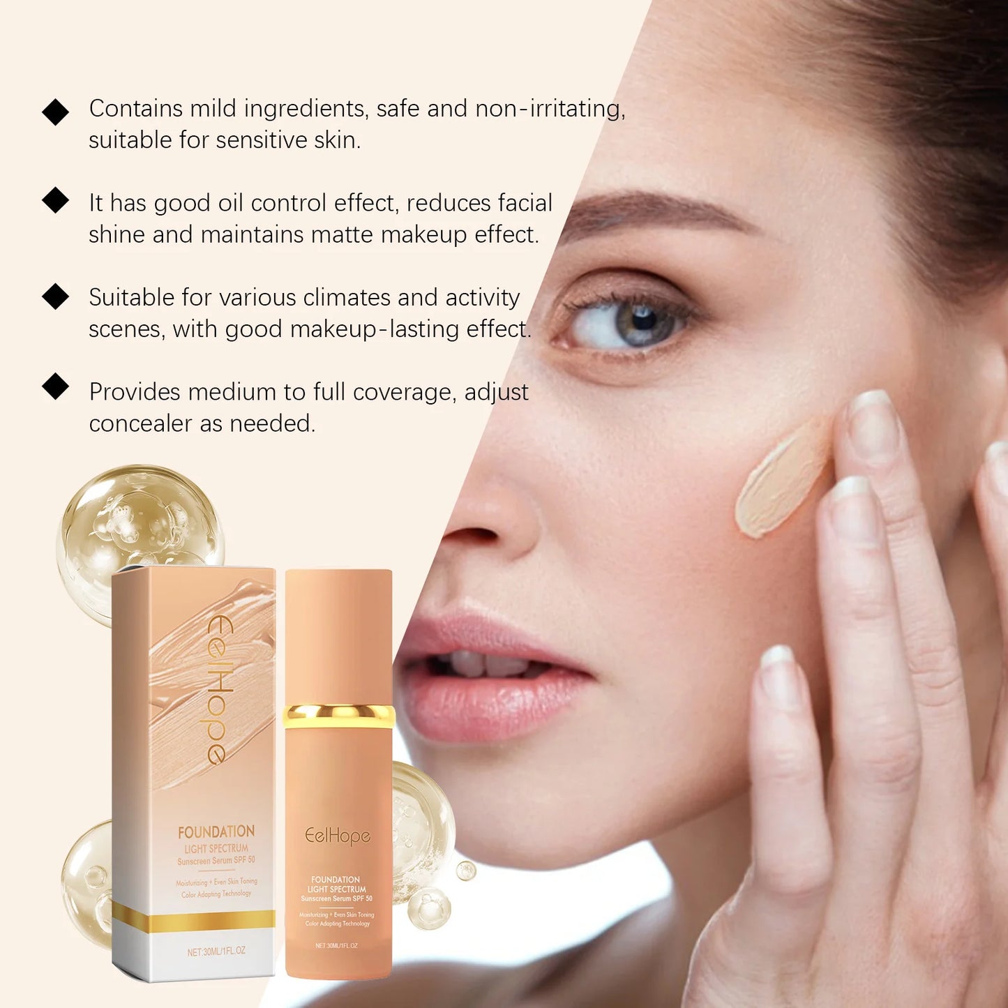 4-In-1 Liquid Foundation SPF 50 Matte Waterproof Coverage