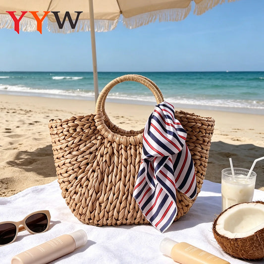 YYW Straw Woven Handbag Beach Tote Bag Handmade Shopping