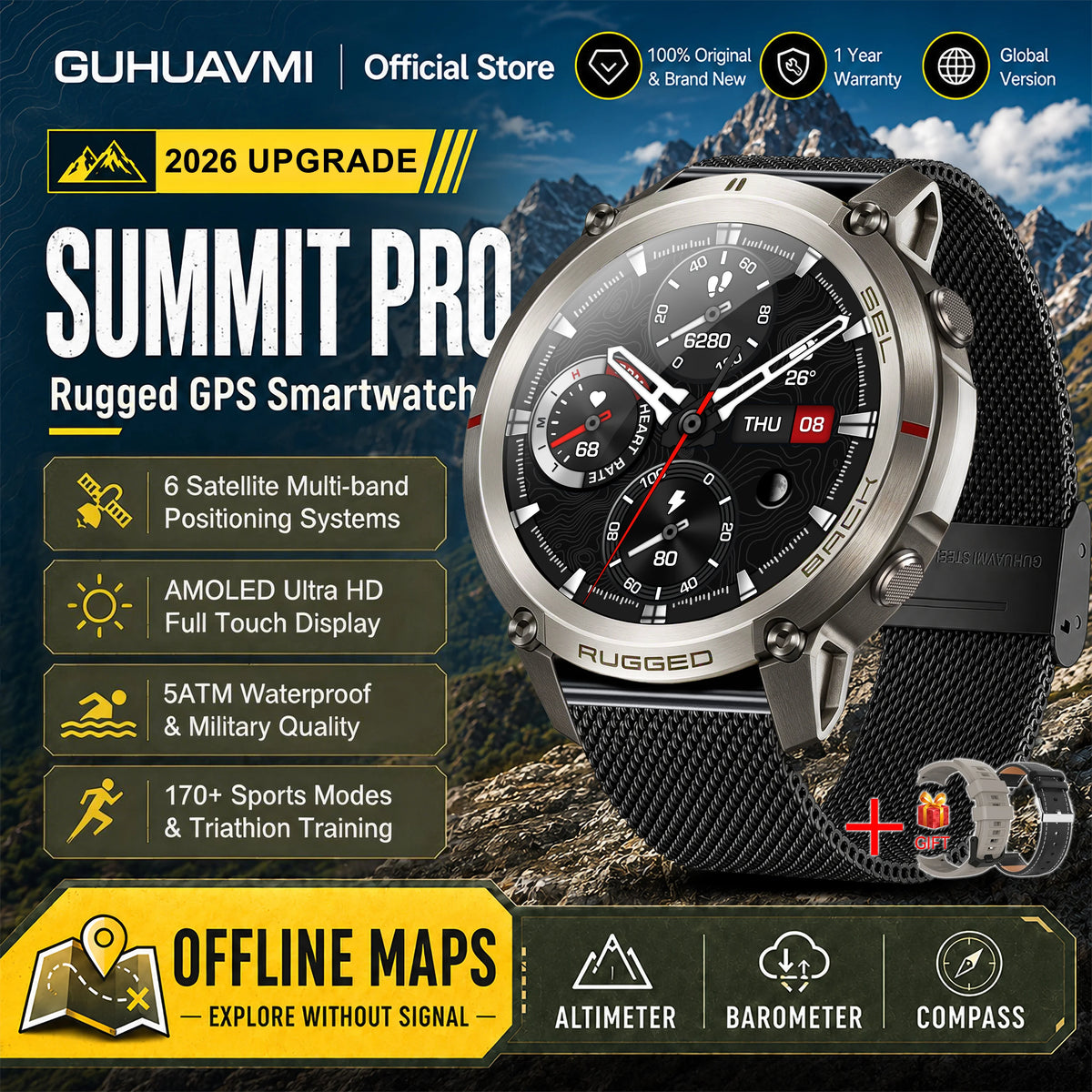Advanced Military GPS Smartwatch With Offline Mapping And Fitness Tracking