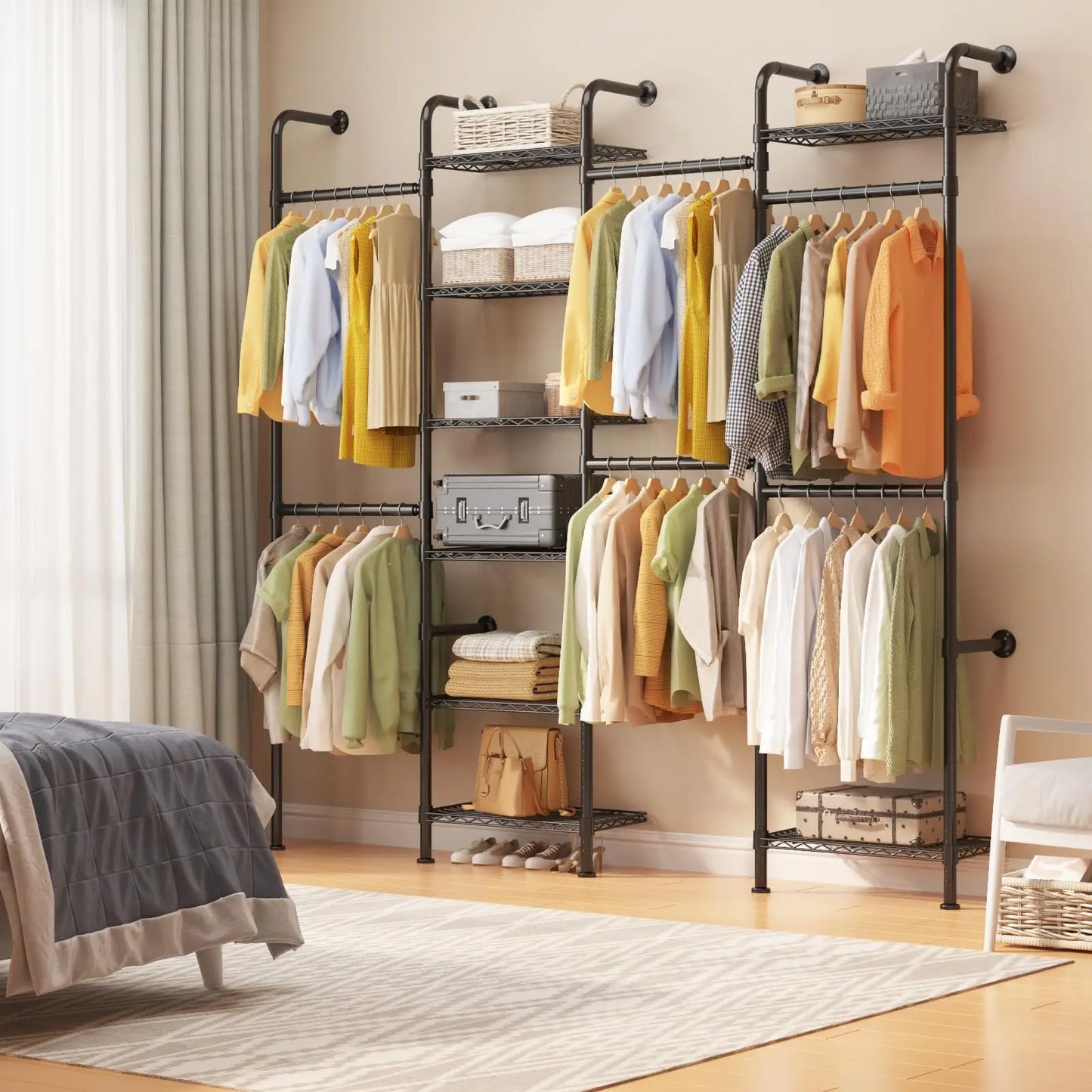 Studyset Carbon Steel Wall Mounted Clothes Rack With Expandable Rods