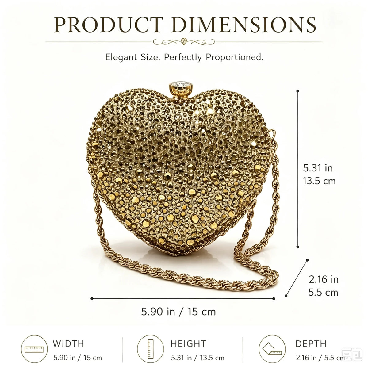 Elegant Rhinestone Heart Crossbody Clutch Bag For Women