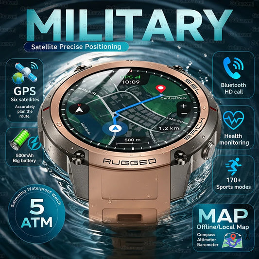 Advanced Military GPS Smartwatch With Offline Mapping And Fitness Tracking