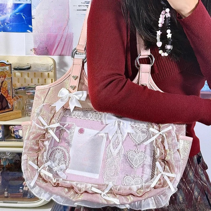 KUROYABU Luxury Lace Gothic Y2K Underarm Bag With Bow