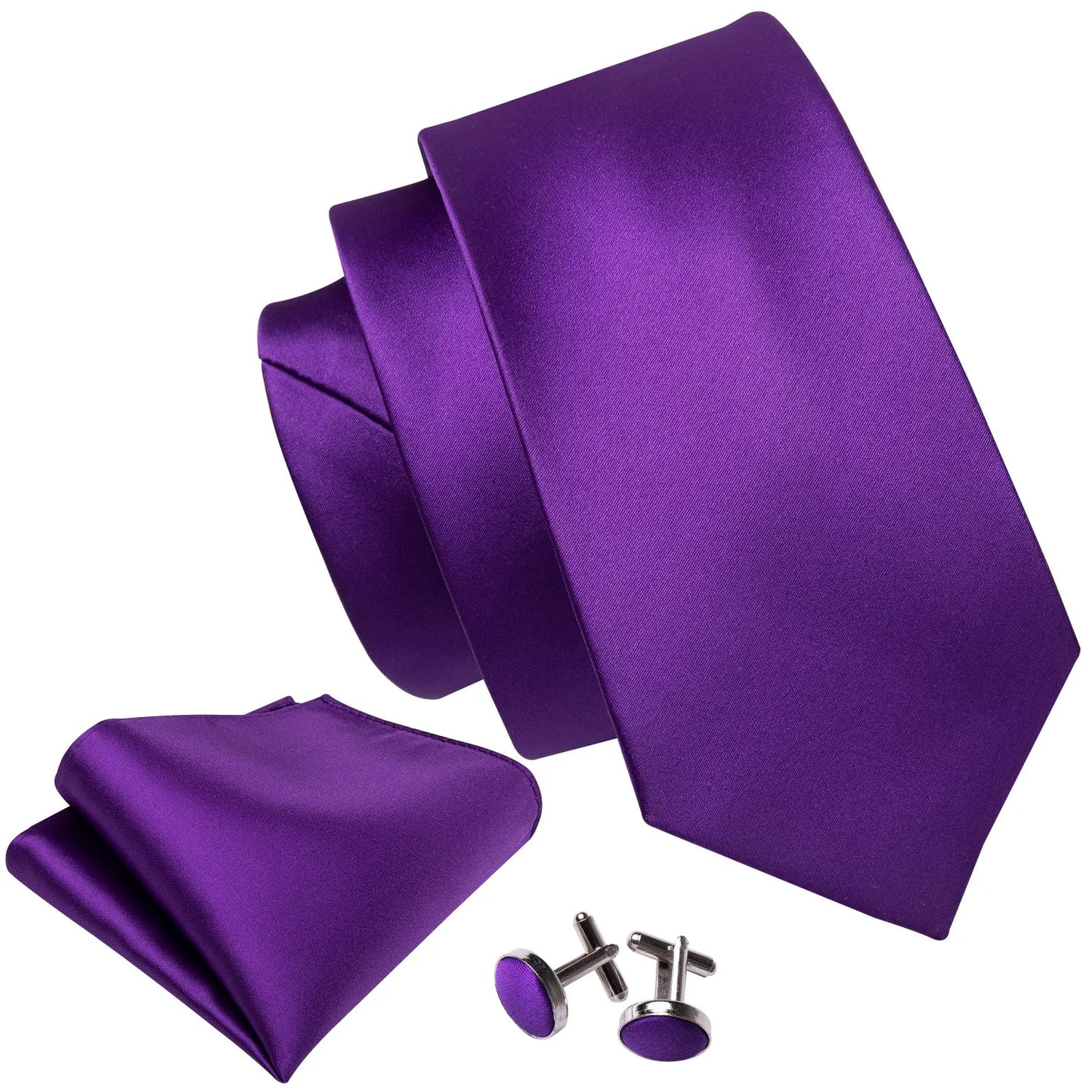 Barry.Wang Mens Tie Handkerchief Cufflinks Set Solid Necktie Gift