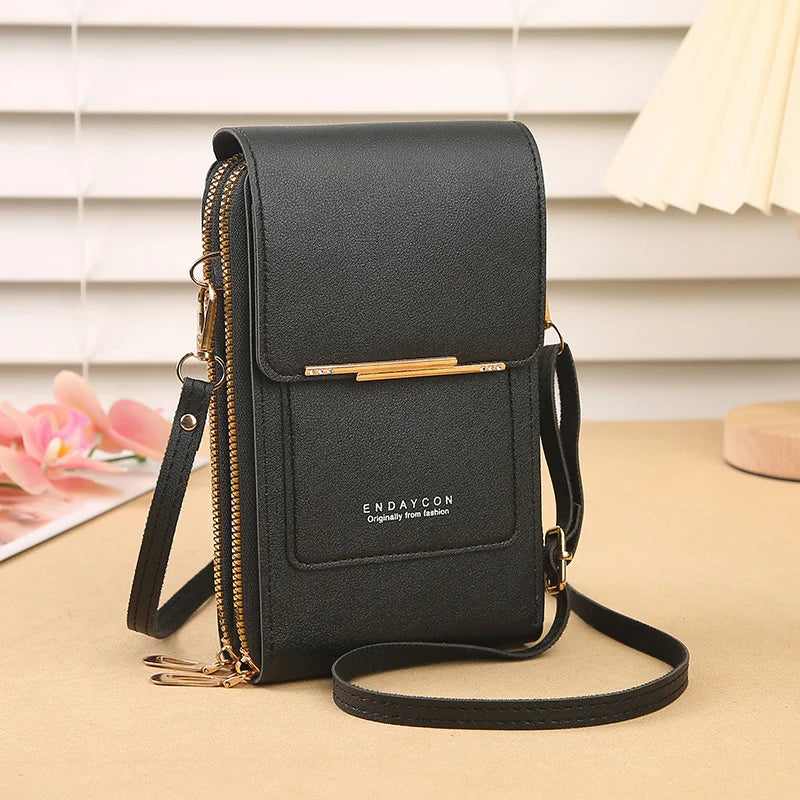 Women PU Leather Shoulder Bag With Touch Screen Window Zipper