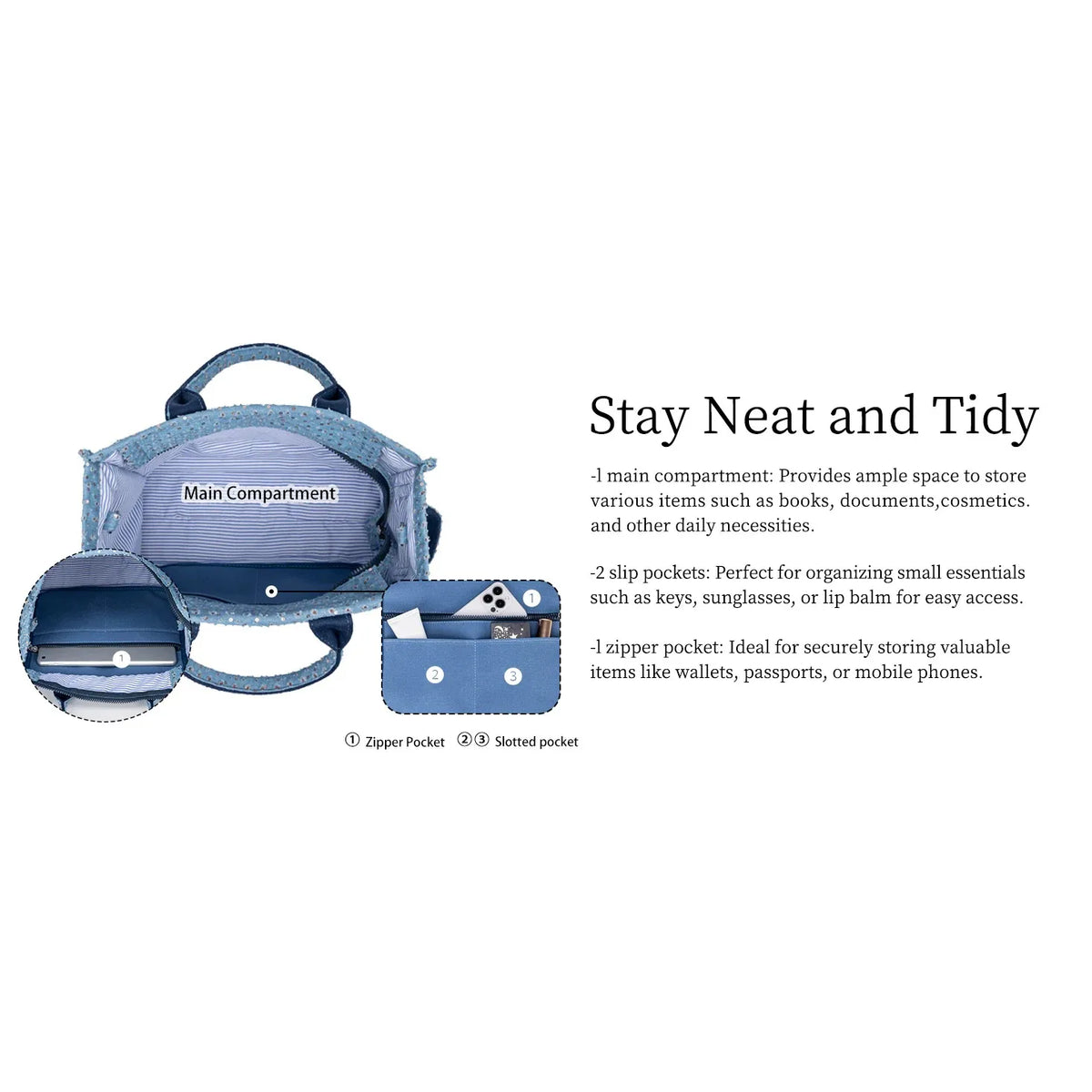 Sequined Canvas Crossbody Tote Bag With Secure Zipper