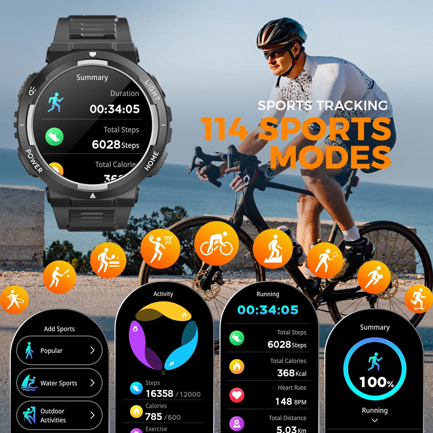 EIGIIS Smart Watch For Men With LED Flashlight Health Monitor