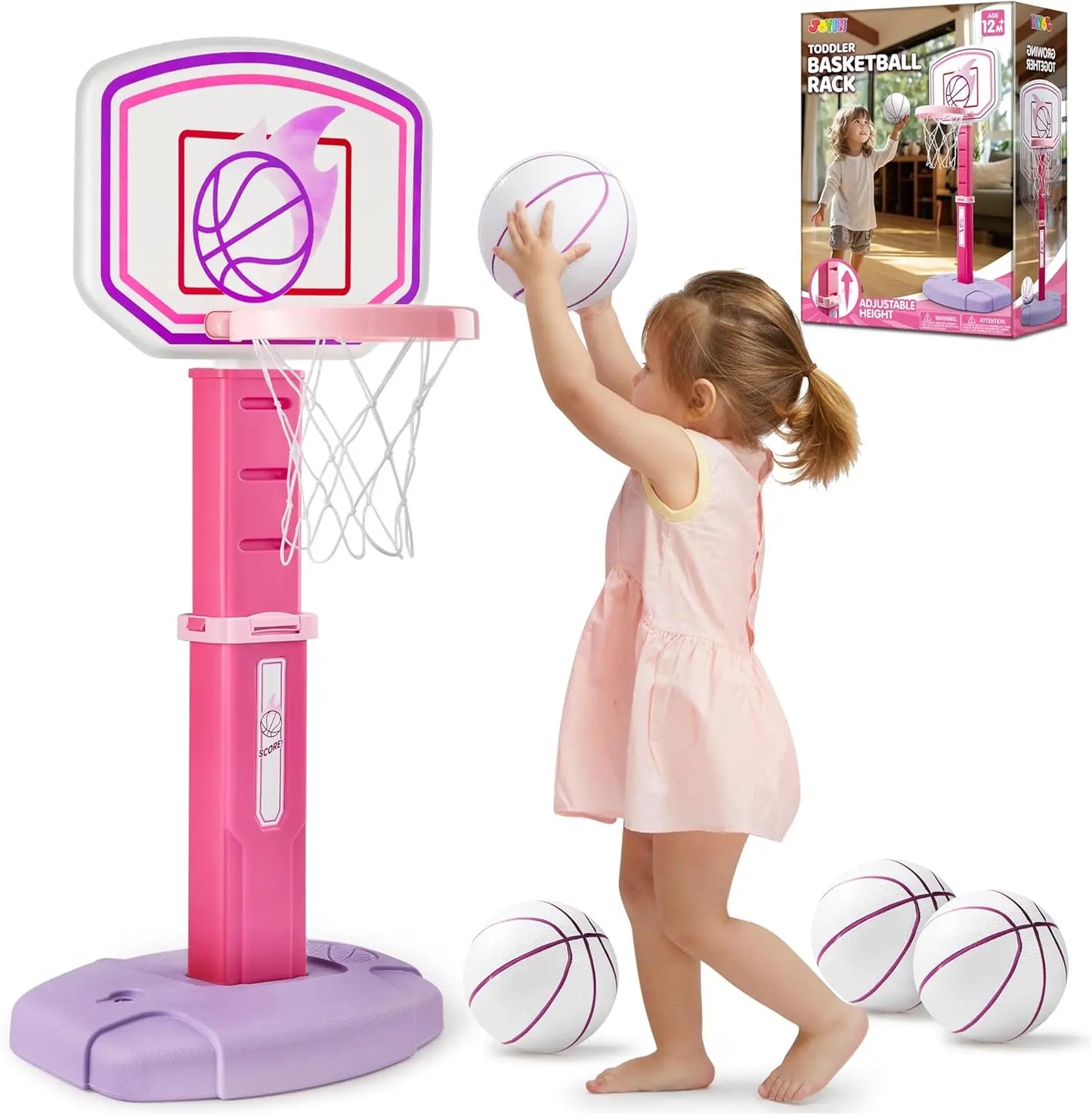 Joyfy Toddler Indoor Basketball Hoop Set With Adjustable Goal