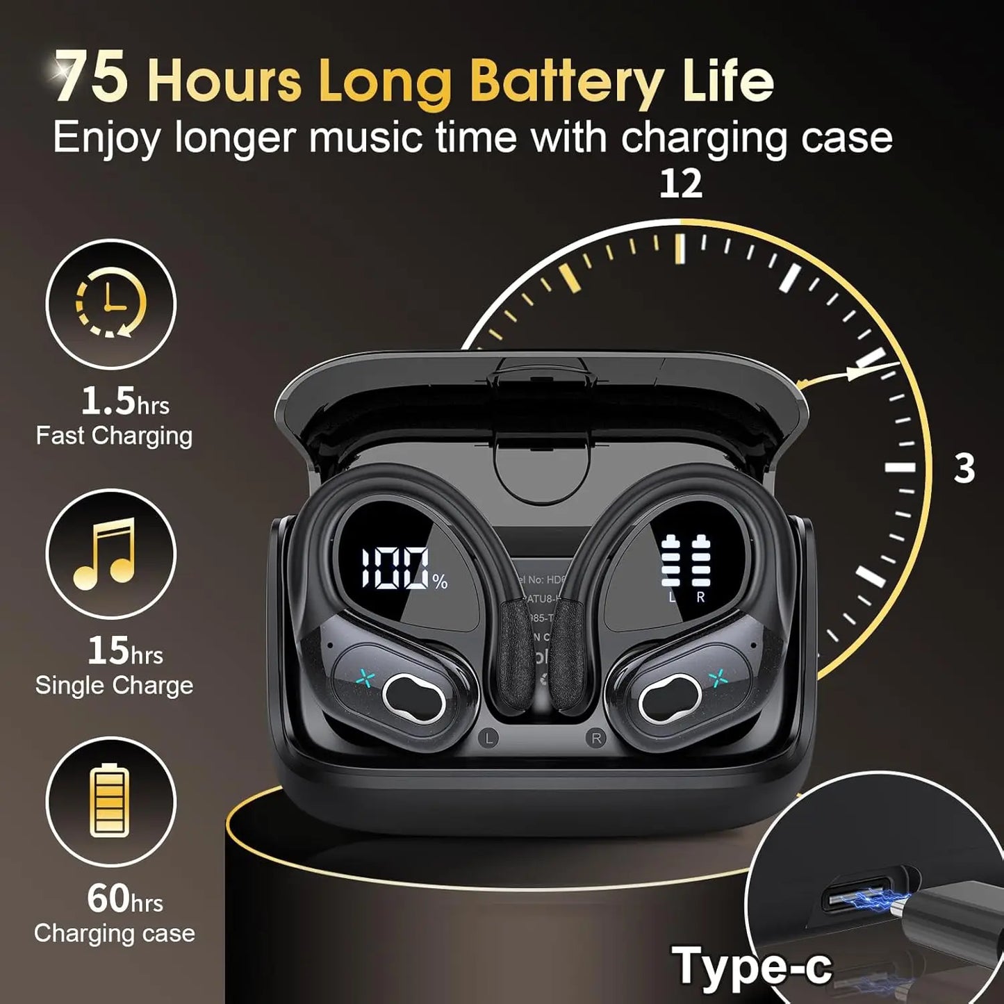 GDLYL HD65 TWS Bluetooth 5.4 Earphones With LED Display
