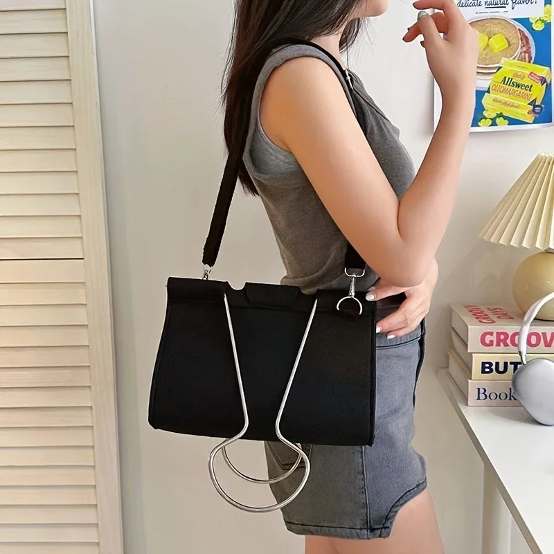 Stylish Clip Shape Square Fabric Women Shoulder Bag