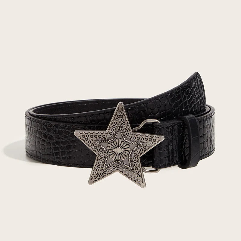 Gothic Punk Five-Pointed Star Buckle PU Leather Belt For Women