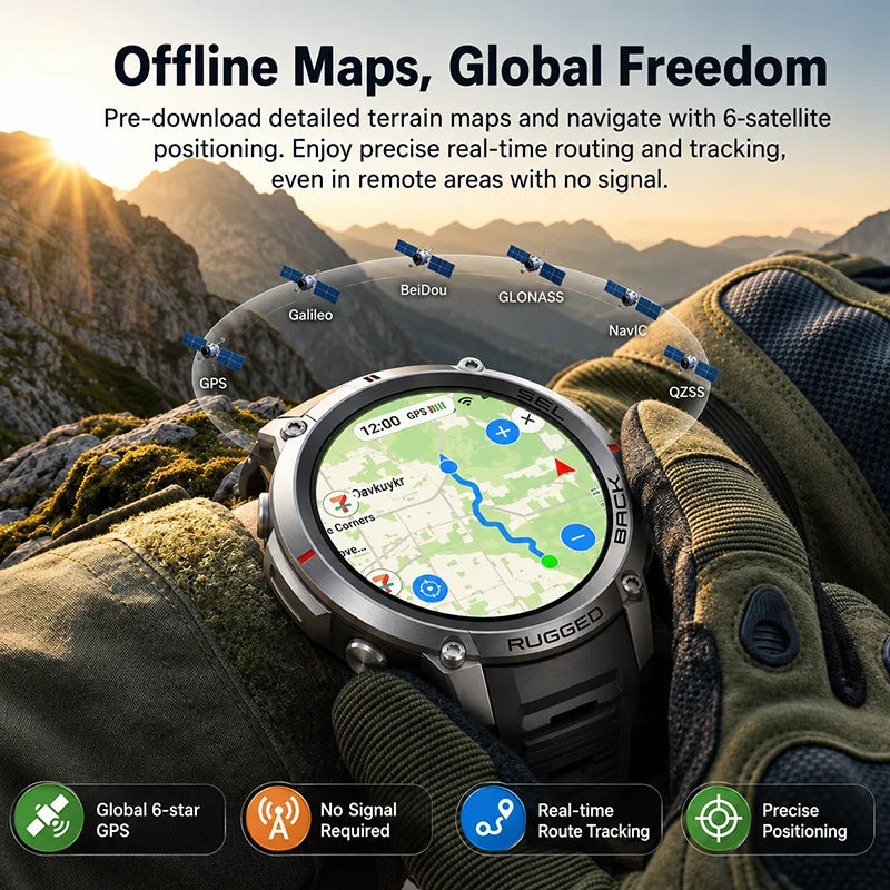Advanced Military GPS Smartwatch With Offline Mapping And Fitness Tracking