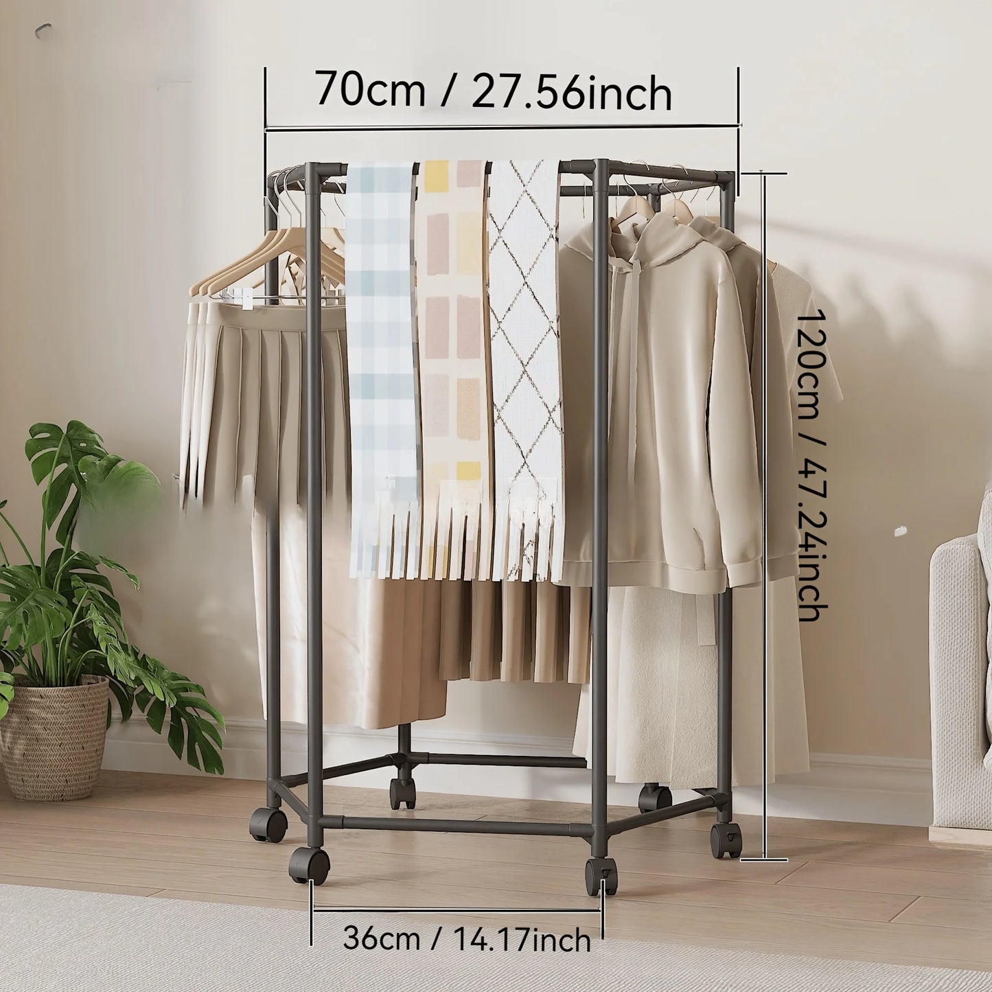 Hexagon Rotating Floor Clothes Rack Movable Indoor Garment Organizer
