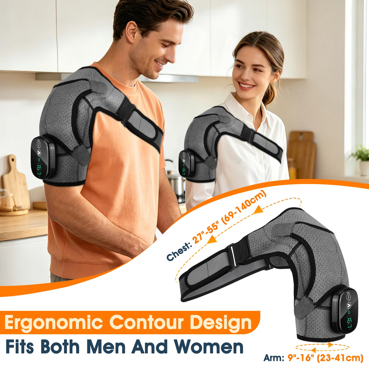 Cordless Electric Heated Shoulder Massager Vibration Support Belt