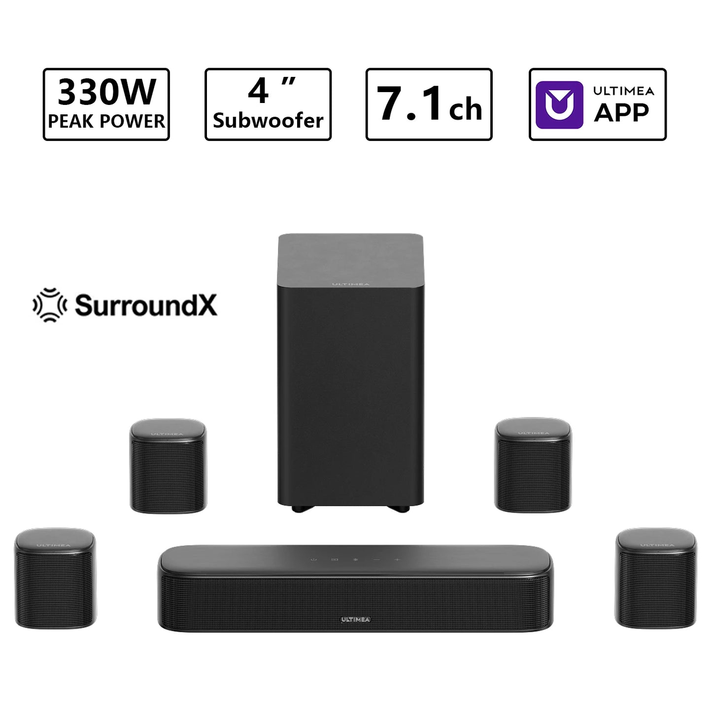 ULTIMEA 350W 7.1 Channel Surround Soundbar with Subwoofer and Speakers