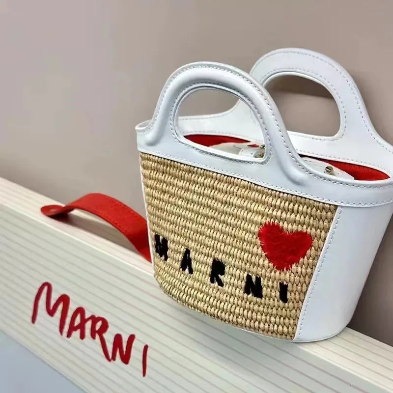 Denim Leather Tote Bag with Embroidery and Detachable Strap