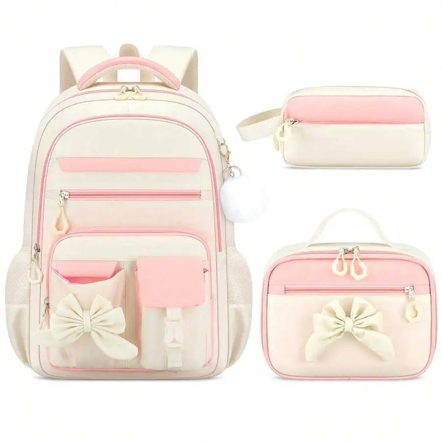 Bow Style School Backpack Set With Handbag And Storage Bag