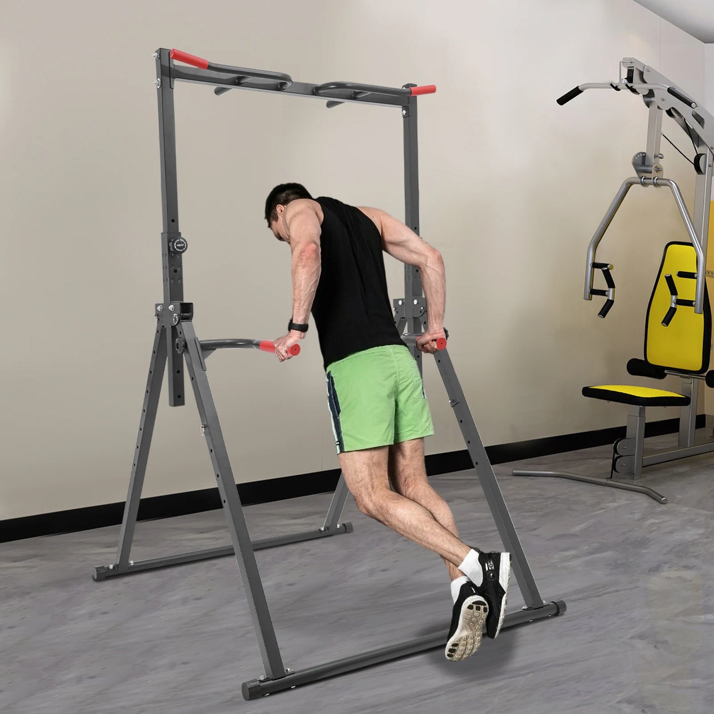 Foldable Power Tower Dip Station With Triangular Pull Up Bar