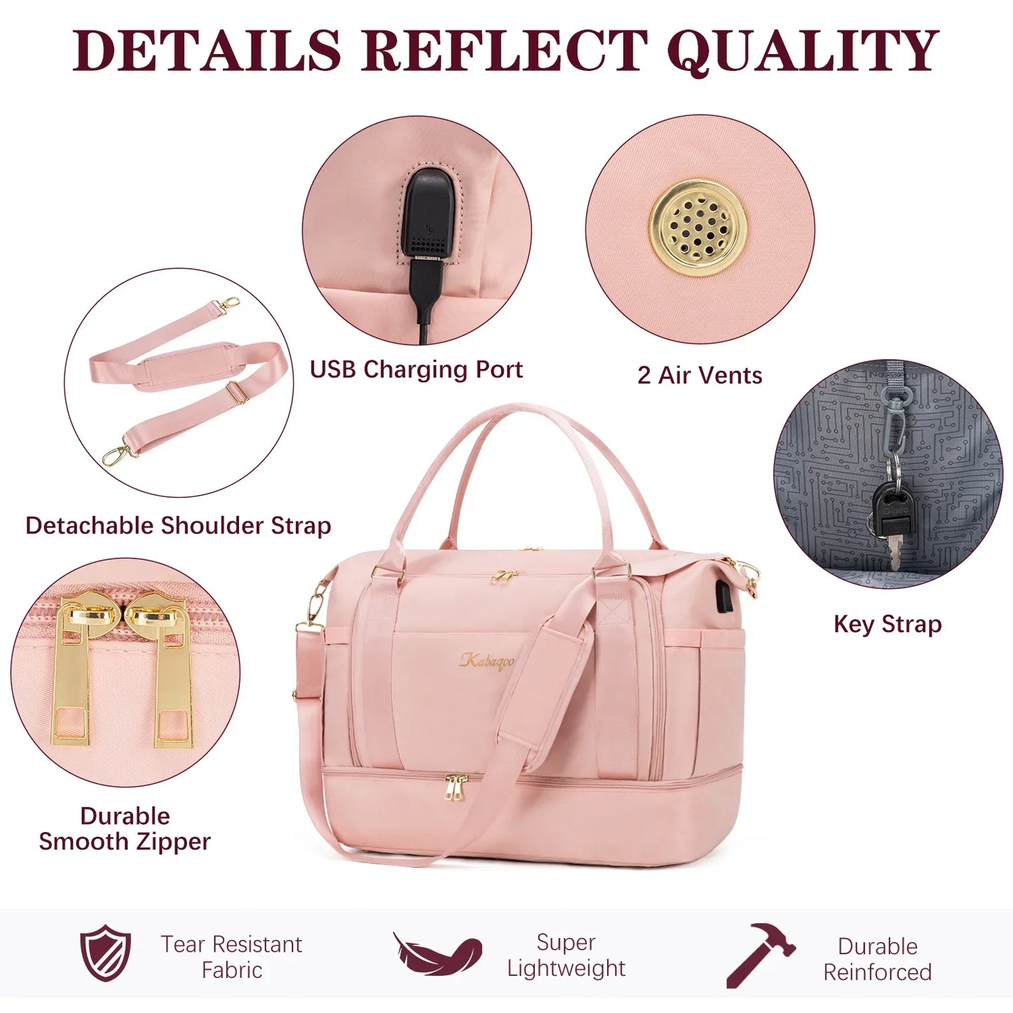 Kabaqoo Travel Duffle Bag With USB Port And Shoe Compartment