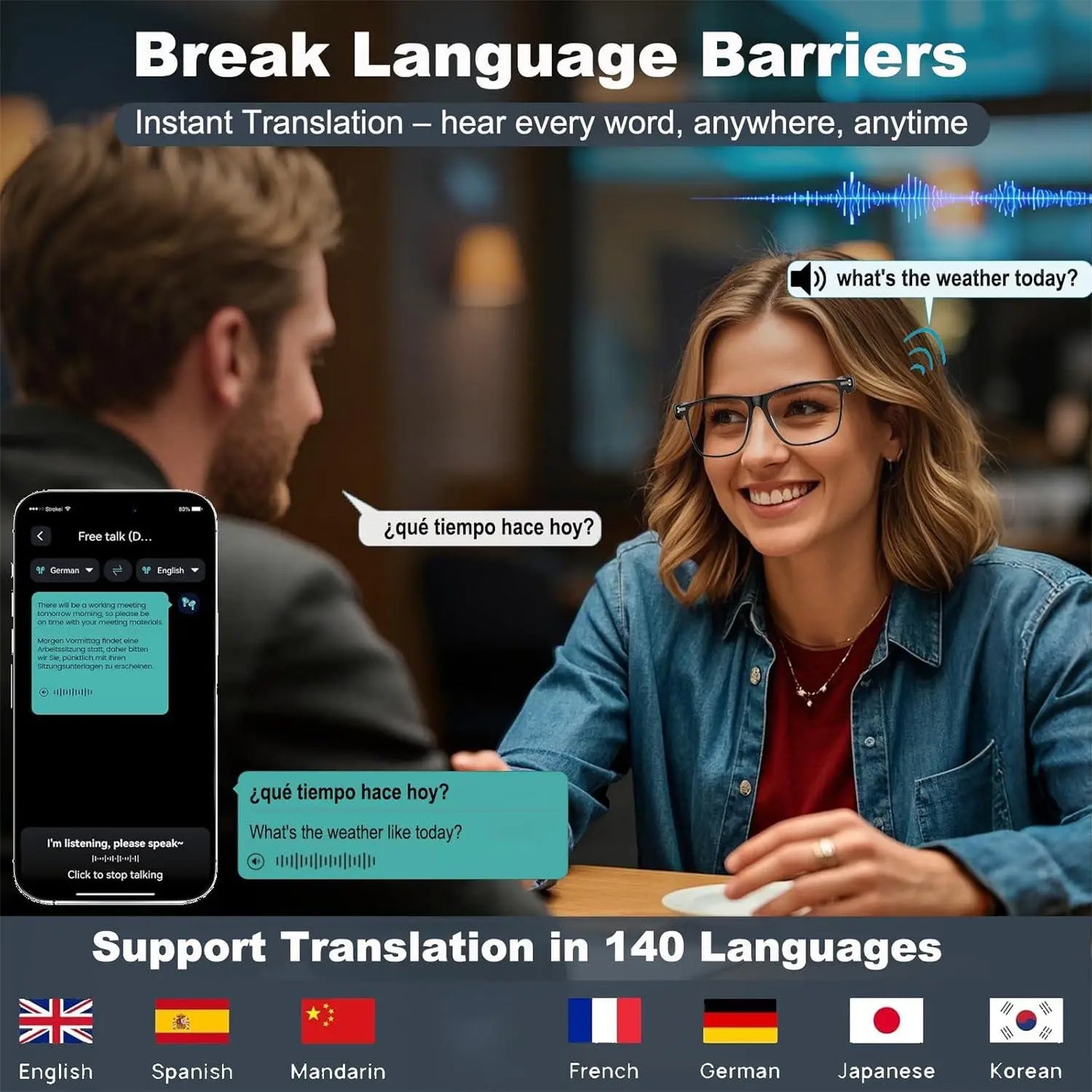 Giinova AI Translation Glasses Photochromic Lenses Real Time 160 Languages