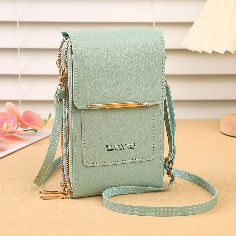 Women PU Leather Shoulder Bag With Touch Screen Window Zipper