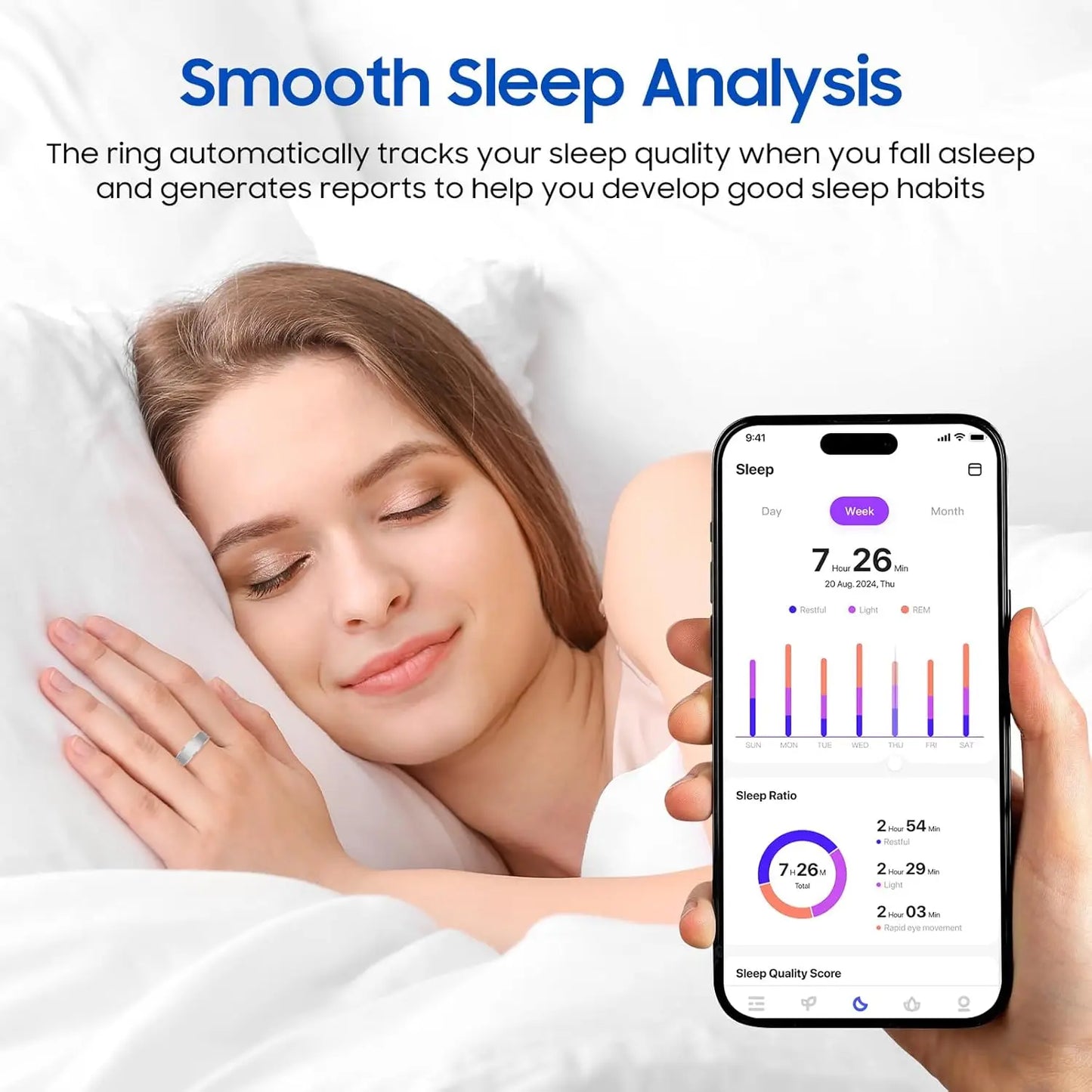 Smart Ring Health Tracker for Sleep and Activity, IP68 Waterproof