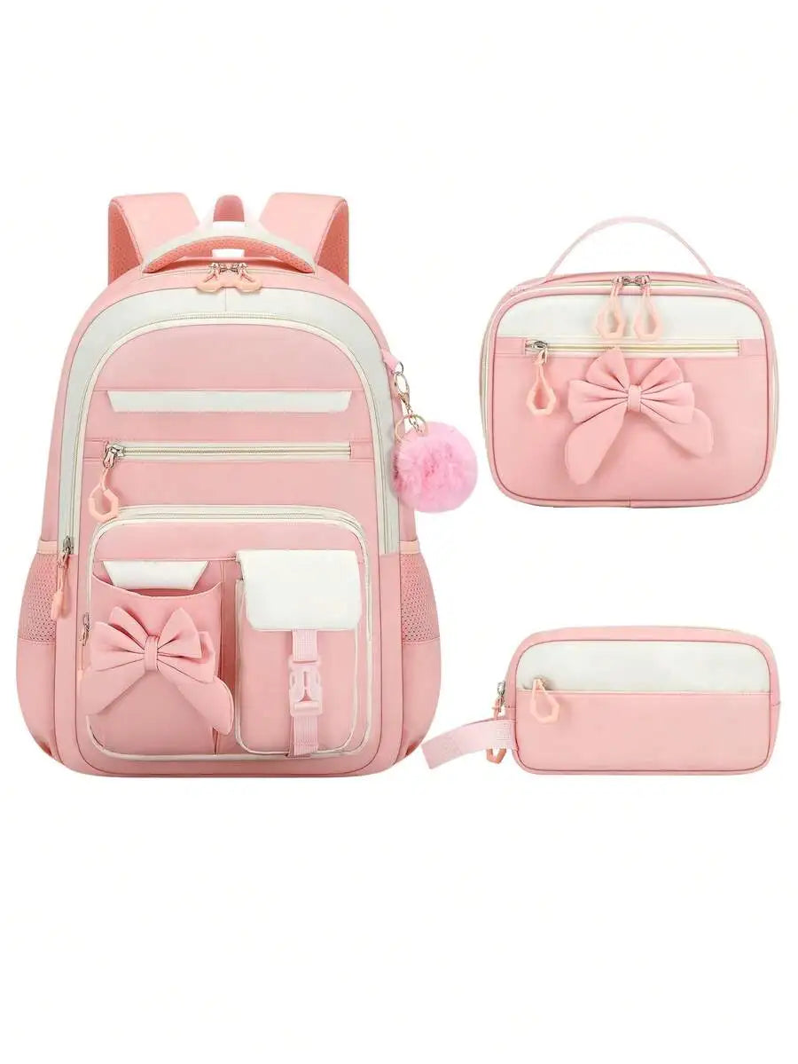 Bow Style School Backpack Set With Handbag And Storage Bag