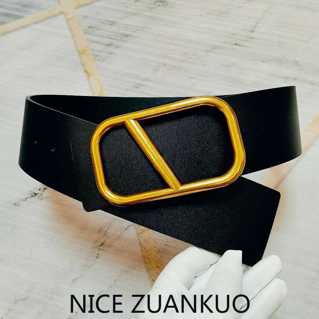 ZUANKUO Women's Genuine Leather Belt V-Shape Logo