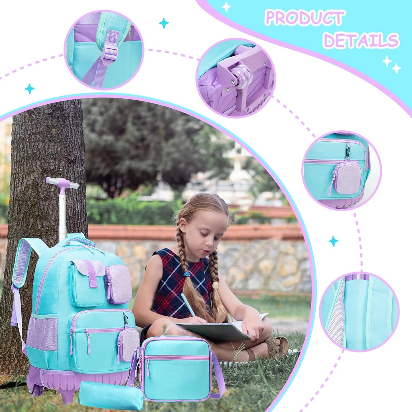 MYHSBYO Rolling Backpack For School Girls With Wheels