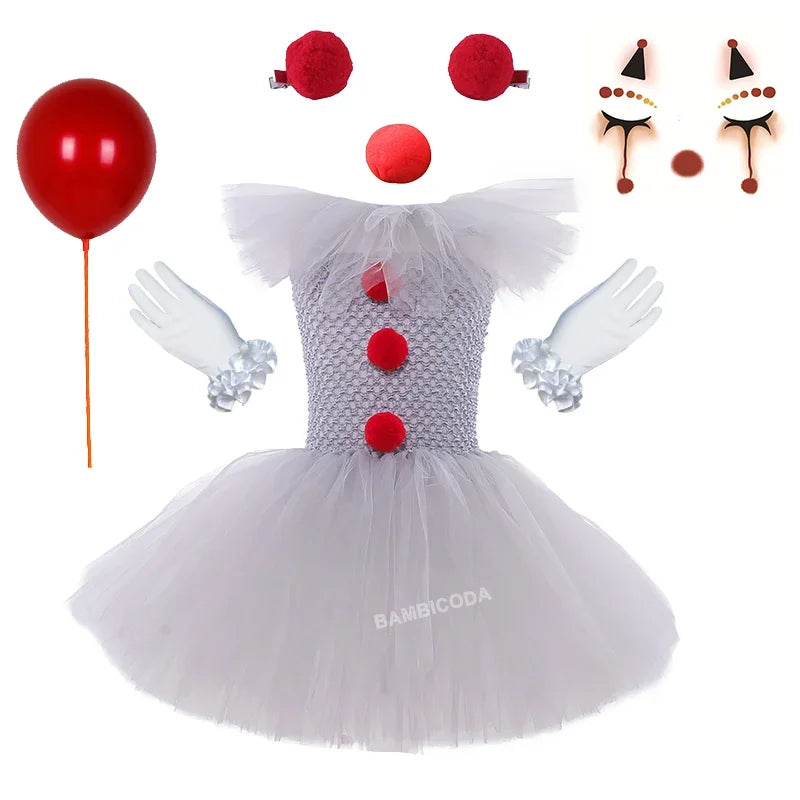BAMBICODA Pennywise Creepy Clown Costume Dress For Girls
