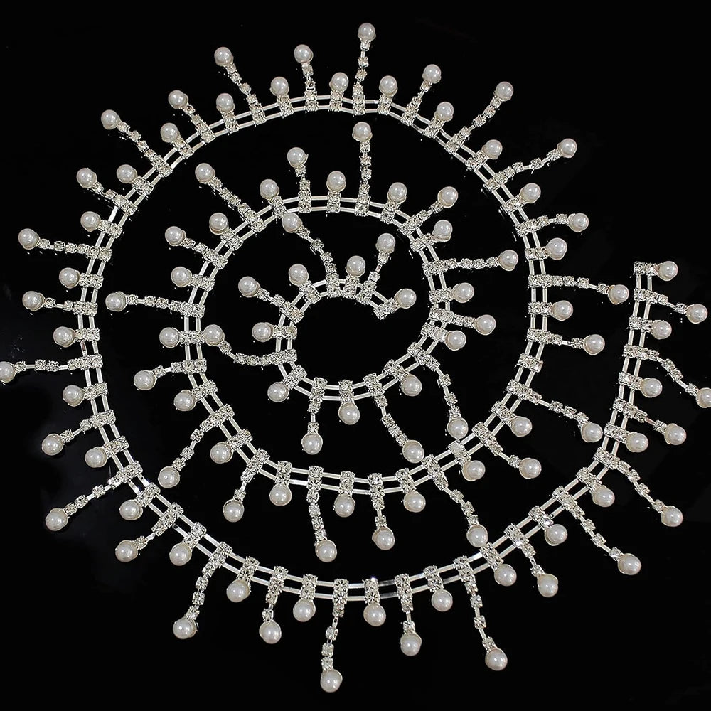 Jay Home CN Rhinestone Ribbon Chain Fringe Trim For Weddings