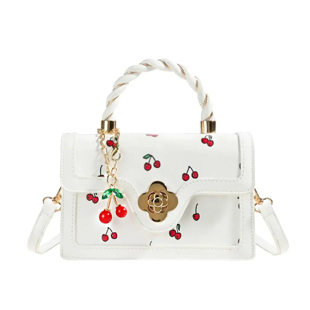 Cherry Print Crossbody Bag PU Leather Satchel With Removable Strap