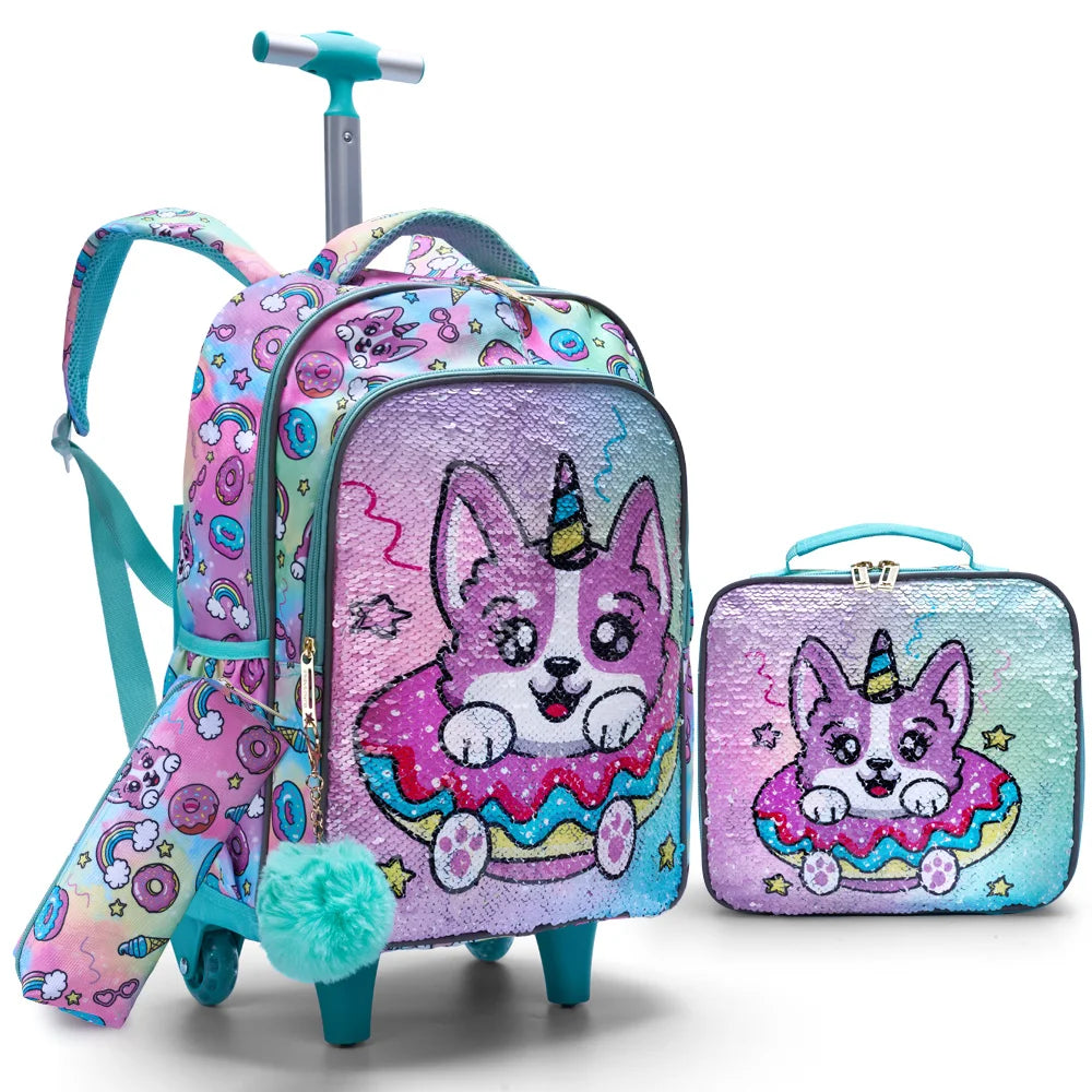 Bling Babies Kids Travel Bag With Wheels, Lunchbox, Pen Bag
