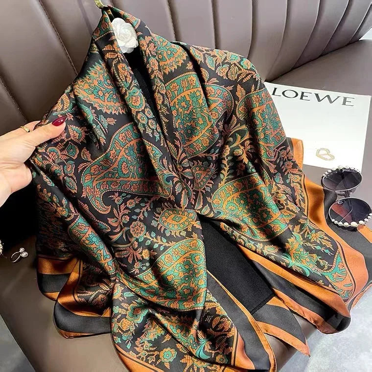 HYKMAIYW Luxury Horse Print Square Scarf Imitation Silk Shawl