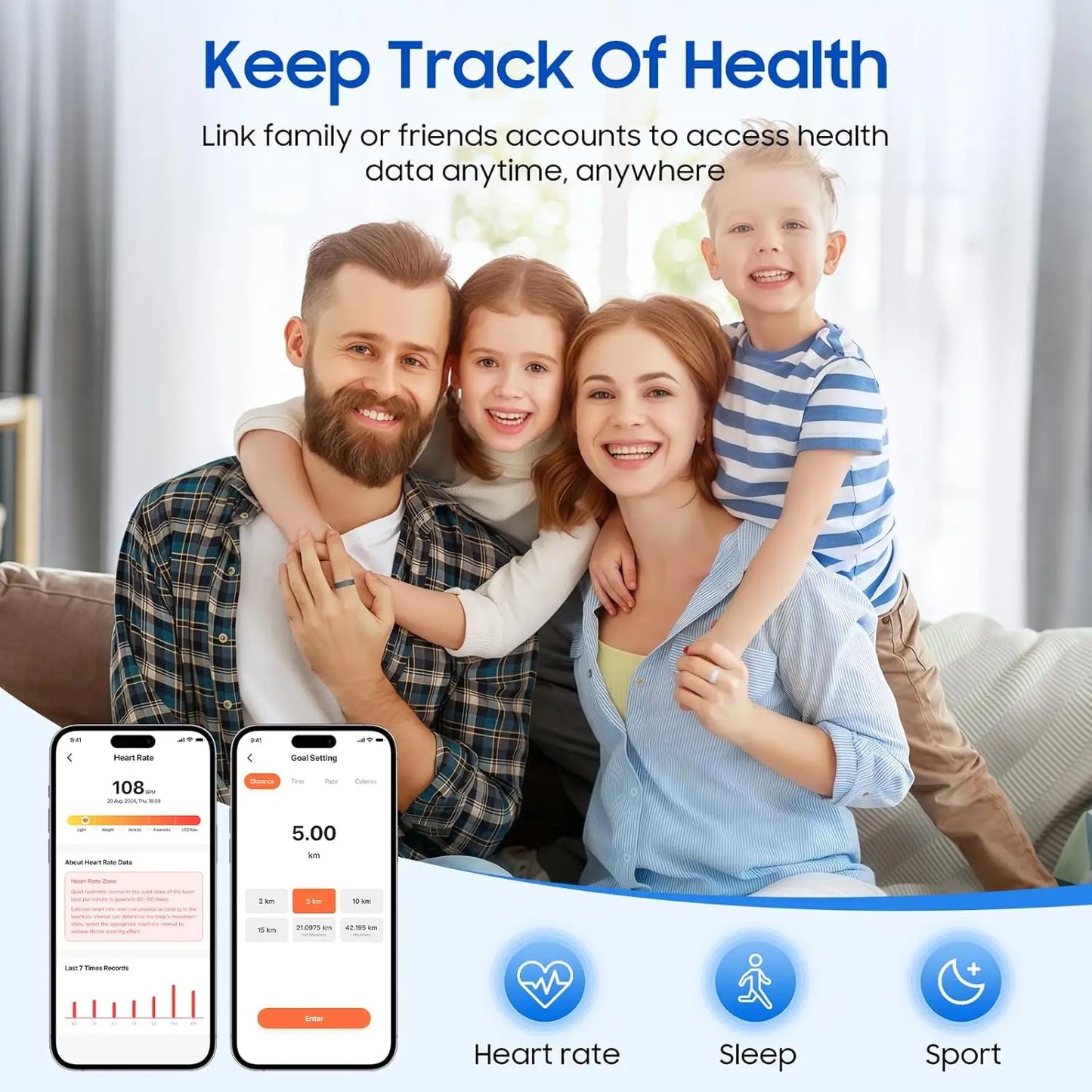 Smart Ring Health Tracker for Sleep and Activity, IP68 Waterproof