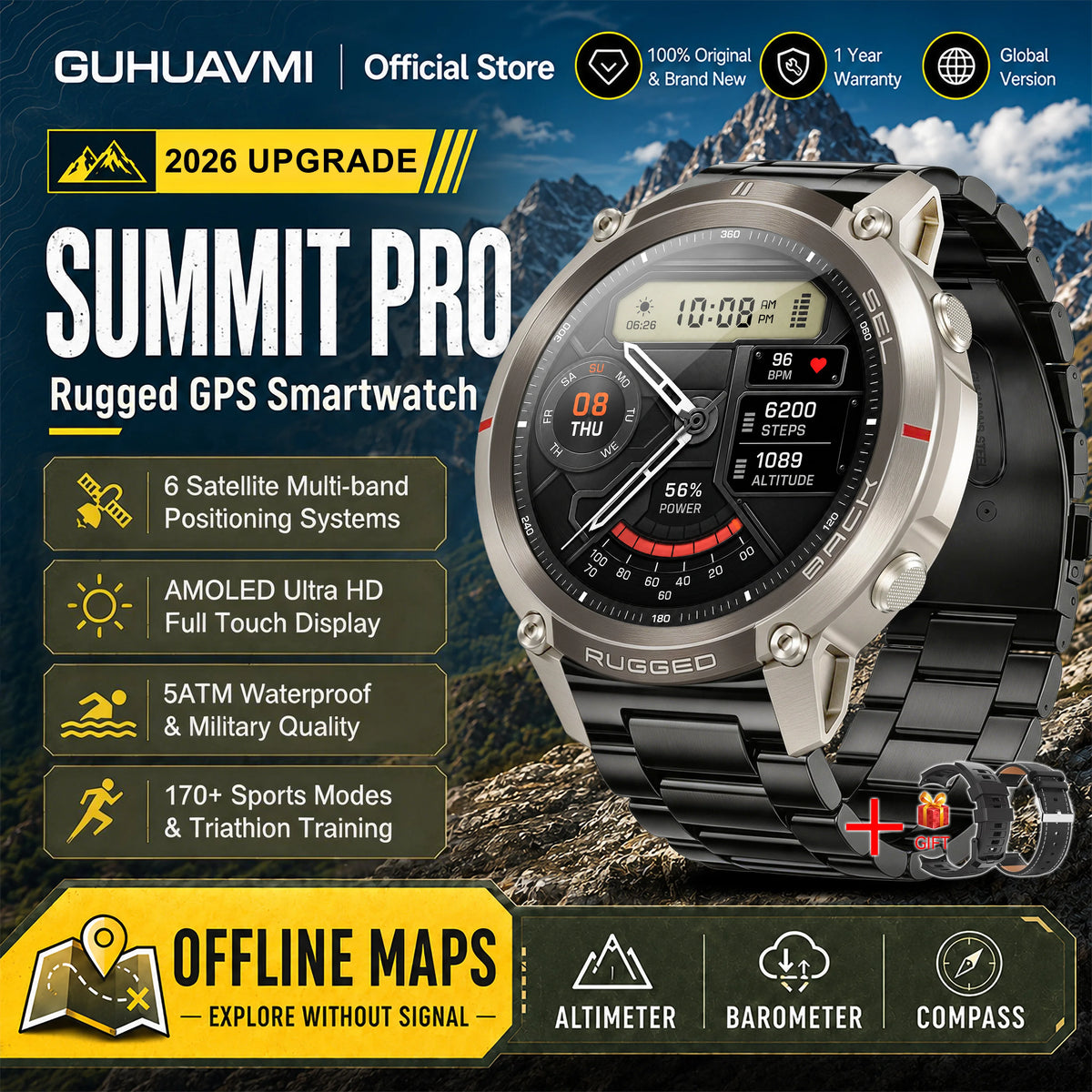 Advanced Military GPS Smartwatch With Offline Mapping And Fitness Tracking
