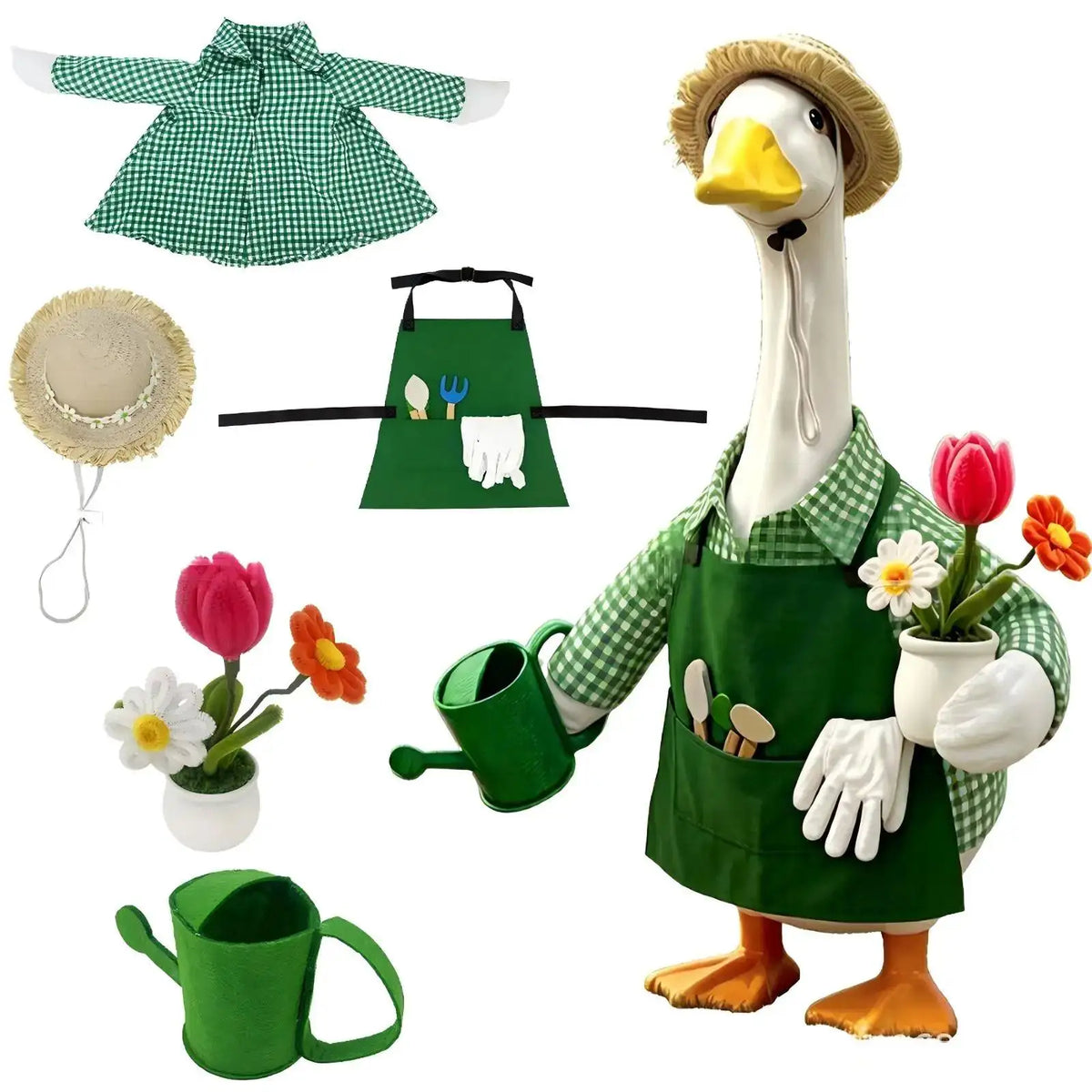 Porch Goose Gardener Costume Raincoat Outfit With Umbrella Yard Decoration