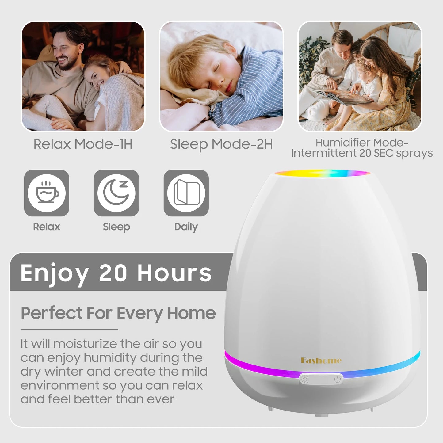 Fashome Ultrasonic Essential Oil Diffuser Humidifier With LED Lights