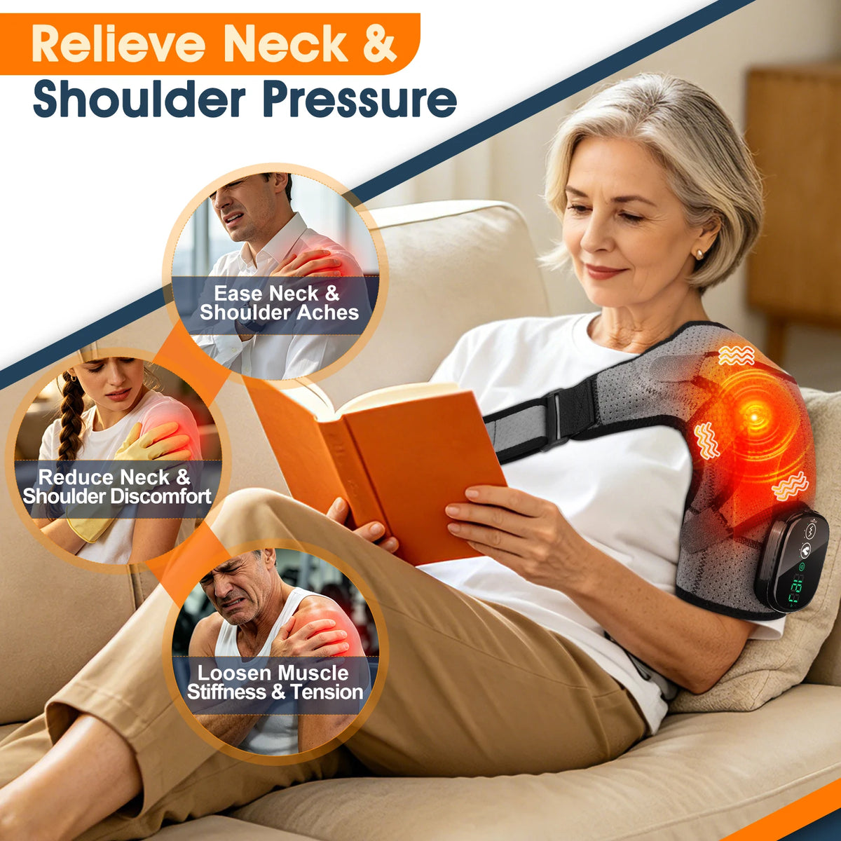 Cordless Electric Heated Shoulder Massager Vibration Support Belt