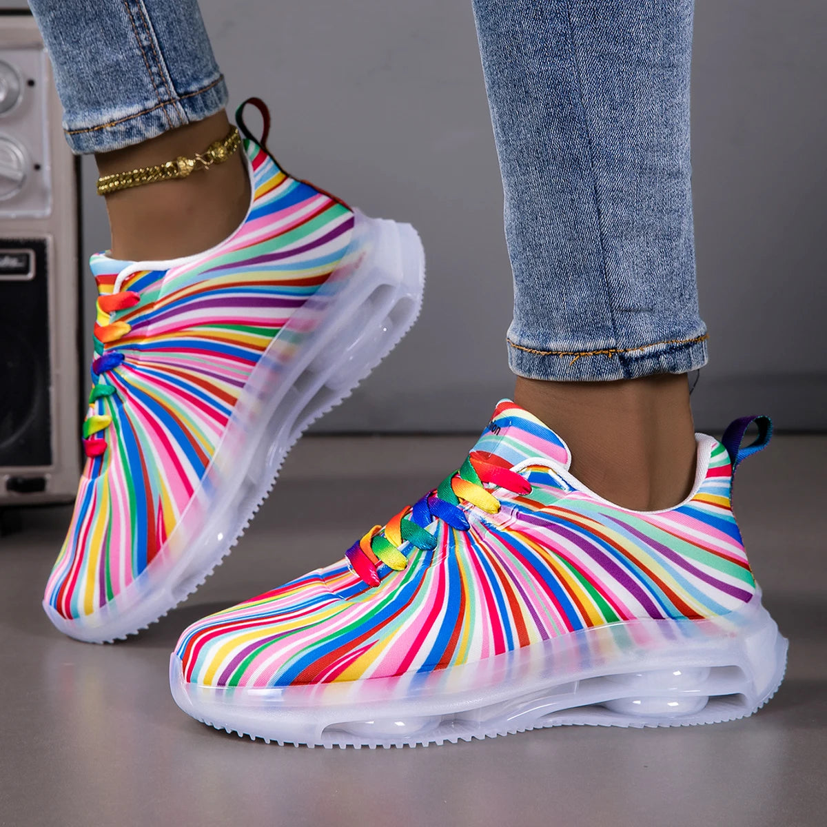 Women Air Cushion Sneakers Lace-Up Lightweight Non Slip Running Shoes