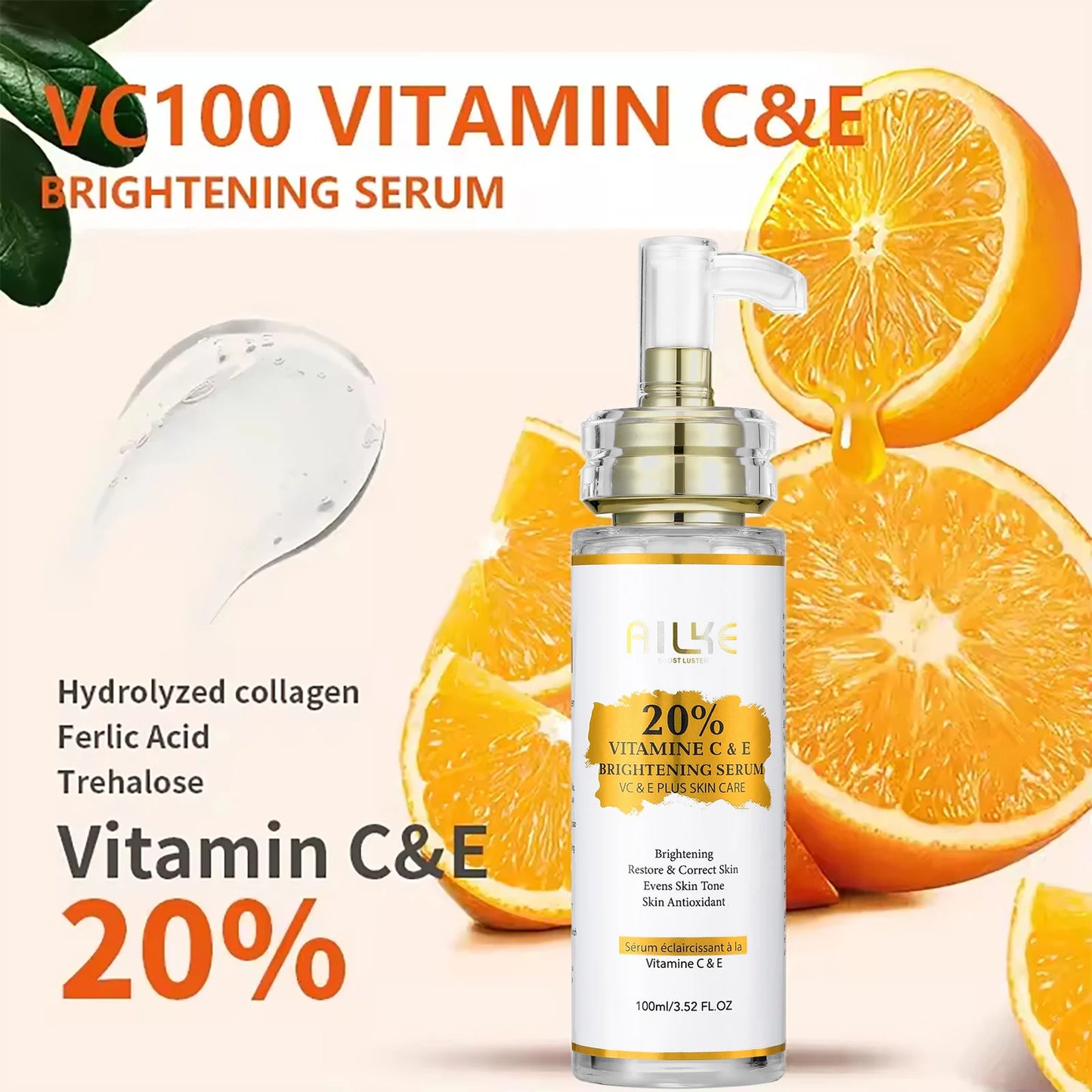 AILKE Vitamin C E Brightening Face Serum Dark Spots Reduction