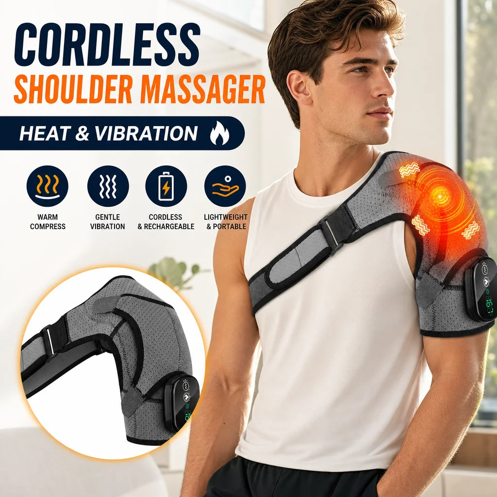 Cordless Electric Heated Shoulder Massager Vibration Support Belt