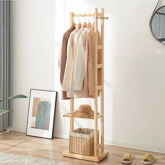 Bamboo Garment Coat Rack With Wooden Hanger Holder Shelf