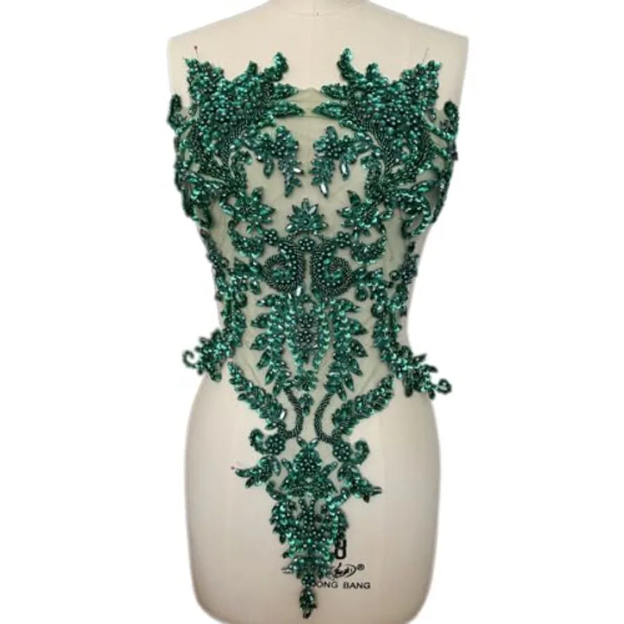Handmade Bodice Rhinestones Applique Crystal Trim Glass Beads Lace Patches